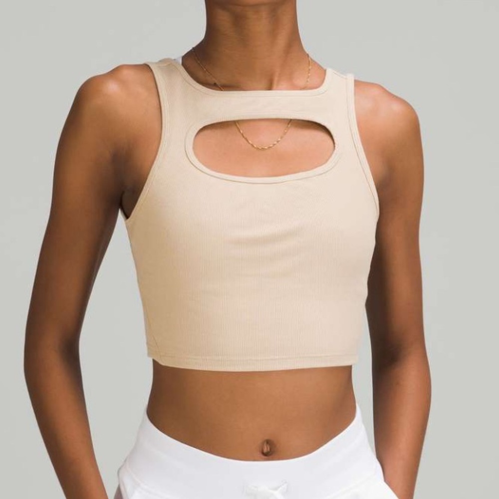 lululemon athletica Neutral Beige Ribbed Cutout Crop Top
